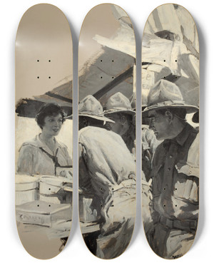Triptych art skateboard deck of William Henry Dethlef Koerner Ice Cream Stand by William Henry Dethlef Koerner (1878-1938)