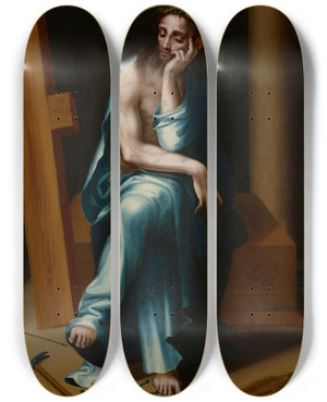 Triptych art skateboard deck of Luis De Morales Man Of Sorrows by Luis De Morales (1520-1586)
