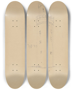 Triptych art skateboard deck of Friedrich Wilhelm Ludwig Ochsenturm Zu Oberwesel by Friedrich Wilhelm Ludwig (1828)