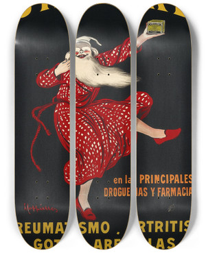 Triptych art skateboard deck of Leonetto Cappiello Uricure by Leonetto Cappiello (1875-1942)