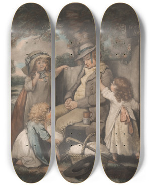 Triptych art skateboard deck of George Morland Childish Amusement by George Morland (1763-1804)