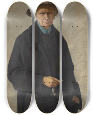 Triptych art skateboard deck of Ottilie Wilhelmine Roederstein Selfportrait With Keys by Ottilie Wilhelmine Roederstein (1859-1937)