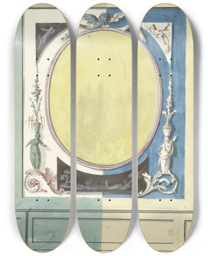 Triptych art skateboard deck of Abraham Meertens Ontwerp Voor Kamerversiering Met Een Paneel Met Centraal Een Gele Ovaal_2 by Abraham Meertens (1747-1823)