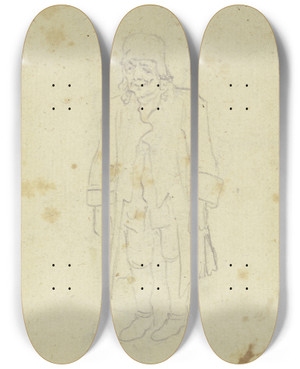 Triptych art skateboard deck of Daniel Nikolaus Chodowiecki Stehender Mann Mit Mtze Fast Von Vorne Gesehen Leicht Nach Links Gewandt by Daniel Nikolaus Chodowiecki (1726-1801)