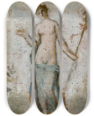 Triptych art skateboard deck of Henri Cros Bacchante Au Thyrse by Henri Cros (1840-1907)
