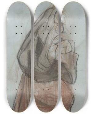 Triptych art skateboard deck of August Alleb Vrouw Naar Boven Kijkend by August Allebe (1838-1927)