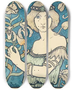 Triptych art skateboard deck of Paul Berthon Salon Des Cent_2 by Paul Berthon (1872-1909)