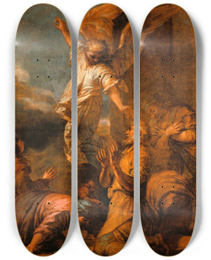 Triptych art skateboard deck of Salvator Rosa The Angel Leaving The House Of Tobias by Salvator Rosa (1615-1673)