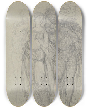 Triptych art skateboard deck of Ferdinand Fellner Faust Und Gretchen 2 by Ferdinand Fellner (1799-1859)