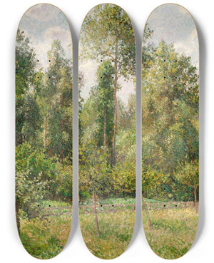 Triptych art skateboard deck of Camille Pissarro Poplars Ragny by Camille Pissarro (1830-1903)