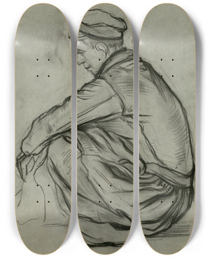 Triptych art skateboard deck of Frans Smissaert Een Gehurkt Zittend Jongetje by Frans Smissaert (1862-1944)