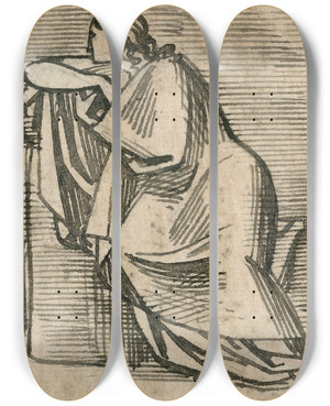Triptych art skateboard deck of David Humbert De Superville Zittende Vrouw In Lange Mantel De Elleboog Op Verhoging by David Humbert De Superville (1770-1849)