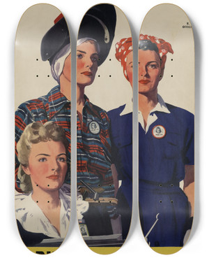 Triptych art skateboard deck of Adolph Treidler Soldiers Without Guns by Adolph Treidler (1886-1981)