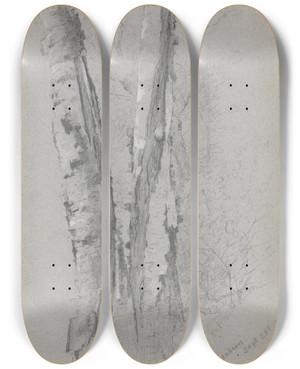 Triptych art skateboard deck of Jervis Mcentee Study Of Birch Trunks Scribners by Jervis Mcentee (1828-1891)