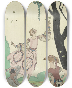 Triptych art skateboard deck of George Barbier Papillons France Xxe Sicle by George Barbier (1882-1932)