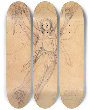 Triptych art skateboard deck of Jean Auguste Dominique Ingres Etude Pour Lapothose De Napolon Ier_1 by Jean Auguste Dominique Ingres (1780-1867)