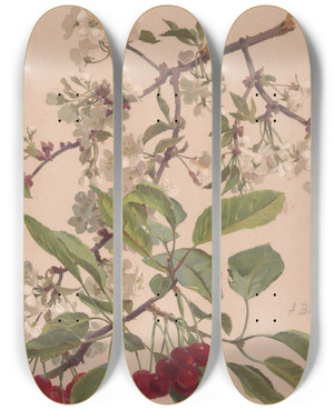 Triptych art skateboard deck of Alice Bailly Aquarelle Dune Branche De Cerisier by Alice Bailly (1872-1938)