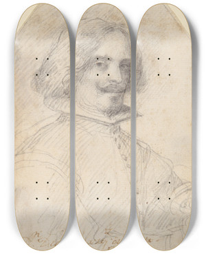 Triptych art skateboard deck of Diego Velzquez Selfportrait by Diego Velazquez (1599-1660)