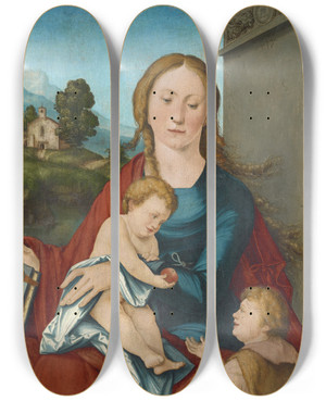 Triptych art skateboard deck of Hans Leonhard Schufelein Virgin With Child And The Infant Saint John The Baptist by Hans Leonhard Schaufelein (1480-1540)