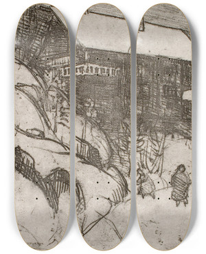 Triptych art skateboard deck of Pekka Halonen Halosenniemi In Winter by Pekka Halonen (1865-1933)