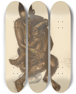 Triptych art skateboard deck of Alexandre Jacovleff Dessins Et Peintures Dafrique Pl 35 by Alexandre Jacovleff (1887-1938)