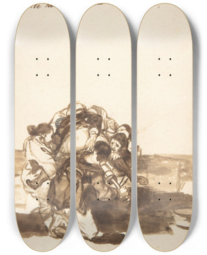 Triptych art skateboard deck of Francisco De Goya Revenge On Constable Lampios by Francisco de Goya (1746-1828)