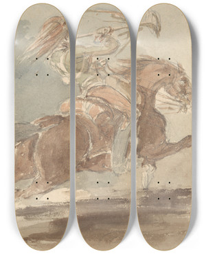Triptych art skateboard deck of James Stuart Trumpeter On Galloping Horse by James Stuart
