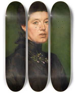 Triptych art skateboard deck of Sarah Cecilia Harrison Selfportrait by Sarah Cecilia Harrison (1863-1941)
