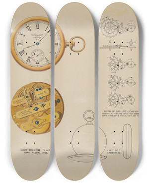 Triptych art skateboard deck of Harry G Aberdeen Watch And Case by Harry G Aberdeen