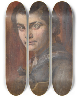 Triptych art skateboard deck of Aurel Ballo Head Study Of A Young Man Aurel Ballo by Aurel Ballo (1871-1940)