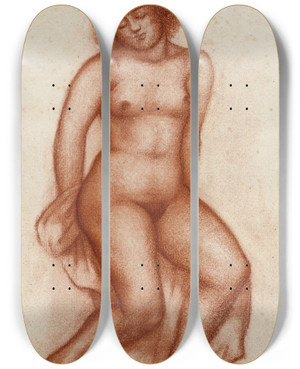 Triptych art skateboard deck of Aristide Maillol Femme Nue Assise by Aristide Maillol (1861-1944)