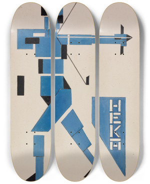 Triptych art skateboard deck of Theo Van Doesburg Design For Poster by Theo Van Doesburg (1883-1931)