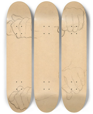 Triptych art skateboard deck of Gustav Klimt Hands by Gustav Klimt (1862-1918)