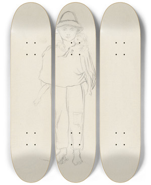 Triptych art skateboard deck of Jn Novk Figurlna Tdia Chlapek Nesci Diea by Jan Novak (1921-1944)