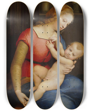 Triptych art skateboard deck of Raphael La Madone De La Maison Dorlans by Raphael (1483-1520)