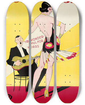 Triptych art skateboard deck of Eric Rohman Words And Music_1 by Eric Rohman (1891-1949)