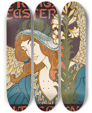 Triptych art skateboard deck of Louis Rhead Prangs Easter Publications by Louis Rhead (1857-1926) Triptych art skateboard deck of Louis Rhead Prangs Easter Publications by Louis Rhead (1857-1926)