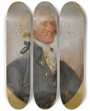 Triptych art skateboard deck of John Trumbull Thomas Jefferson by John Trumbull (1756-1843)