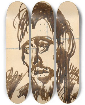 Triptych art skateboard deck of Jn Novk Head_1 by Jan Novak (1921-1944)