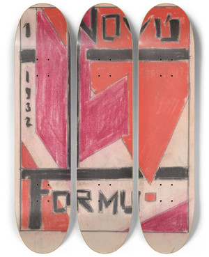 Triptych art skateboard deck of Zolo Palugyay New Form by Zolo Palugyay (1898-1935)