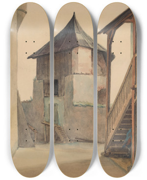 Triptych art skateboard deck of Ladislav Tresko Zvolen Castle Bastion by Ladislav Treskon (1900-1923)