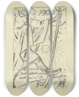 Triptych art skateboard deck of Hans Thoma 1900 Tritt In Die Schranken by Hans Thoma (1839-1924)