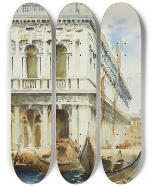 Triptych art skateboard deck of John Singer Sargent The Libreria by John Singer Sargent (1856-1925)