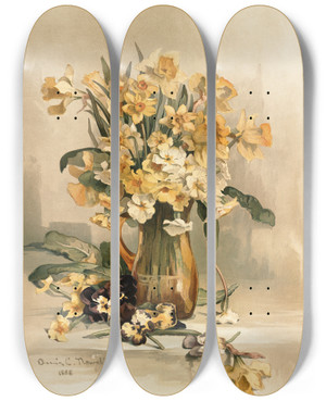 Triptych art skateboard deck of Annie Nowell Jonquils by Annie Nowell (1842-1935)