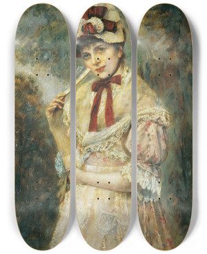Triptych art skateboard deck of Eugen Horstig Damenbildnis by Eugen Horstig (1843-1901)