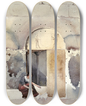 Triptych art skateboard deck of Cass Gilbert Doorway In Anla by Cass Gilbert (1859-1934)