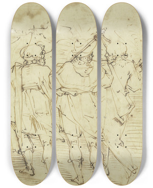 Triptych art skateboard deck of Luca Cambiaso Christus Begegnet Den Jngern Auf Dem Gang Nach Emmaus by Luca Cambiaso (1527-1585)