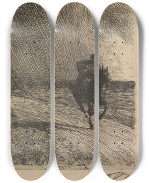 Triptych art skateboard deck of Anders Zorn Storm by Anders Zorn (1860-1920)