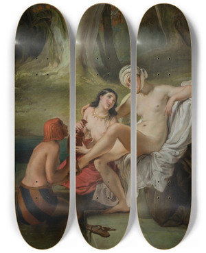 Triptych art skateboard deck of Francesco Hayez Bathsheba At The Bath by Francesco Hayez (1791-1882)