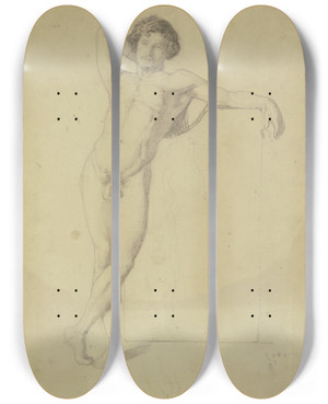 Triptych art skateboard deck of Jakob Becker Stehender Mnnlicher Akt An Einen Spiegel Gelehnt by Jakob Becker (1810-1872)